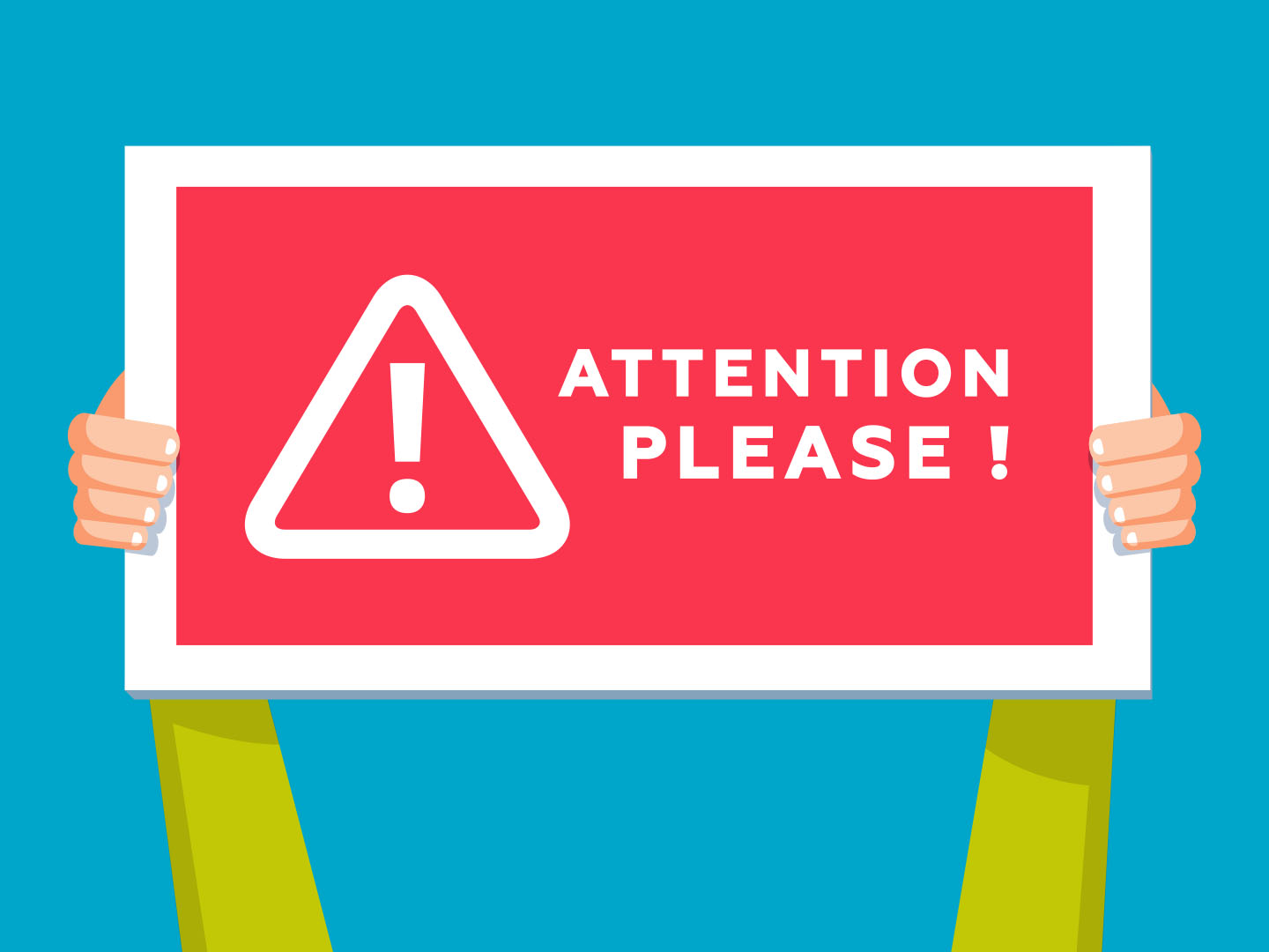 Illustration of a person holding a sign saying Attention please!