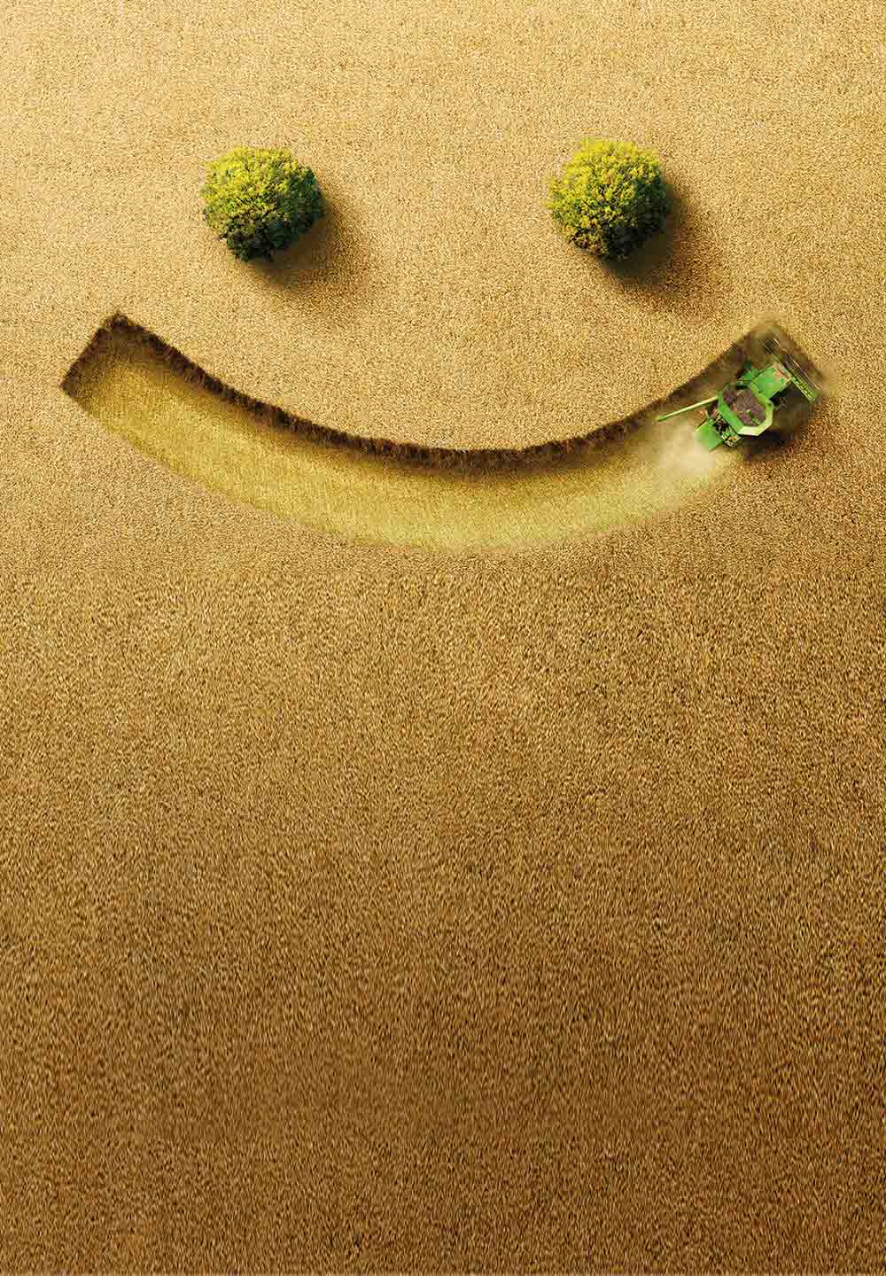 Bayer smiley face in a field made by a farmer Hero